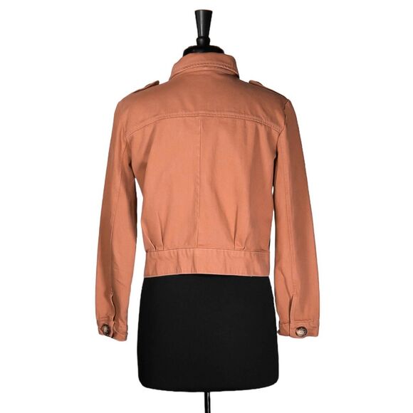 Free People Women's Jean Jacket Orange Button Pockets Collared Denim Cropped XS - Picture 2 of 10